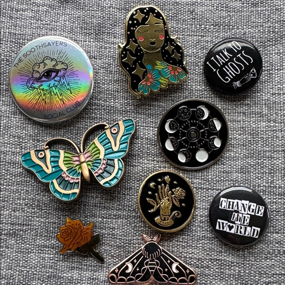 Witchy Assorted Enamel Pins with Black Cat and Floral Designs